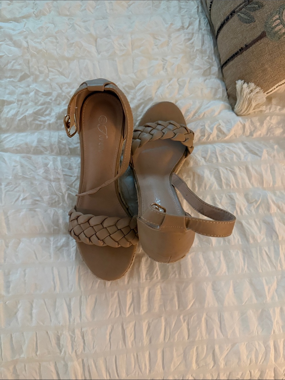 Braided Strap Women’s Wedges - Beige